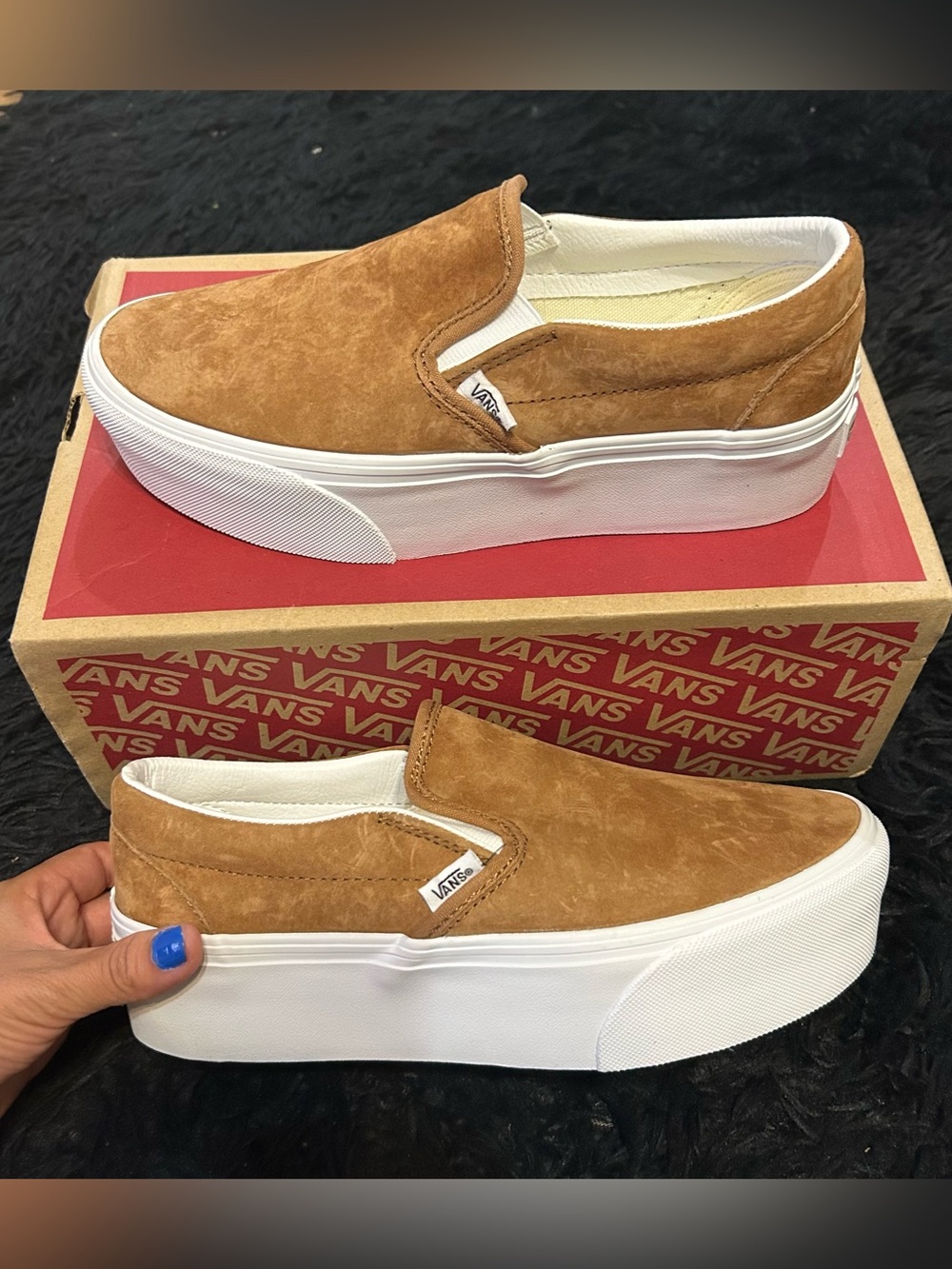 VANS brown leather platform slip on shoes sneakers women’s 8 new - Picture 7 of 7